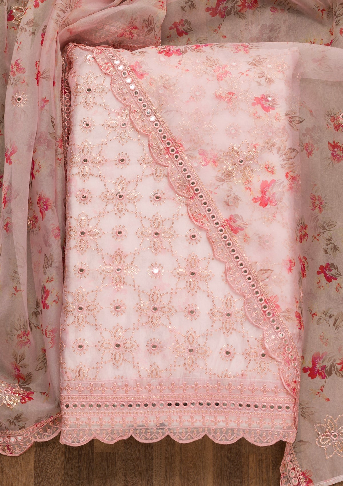 Pink Sequins Tissue Unstitched Salwar Kameez-Koskii