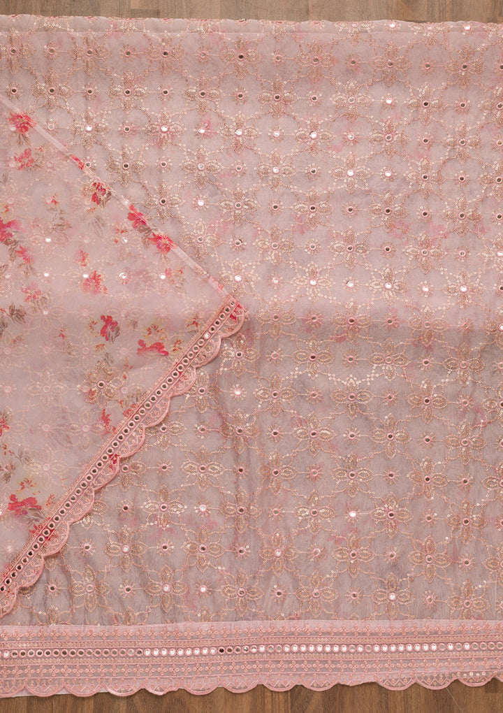 Pink Sequins Tissue Unstitched Salwar Kameez-Koskii