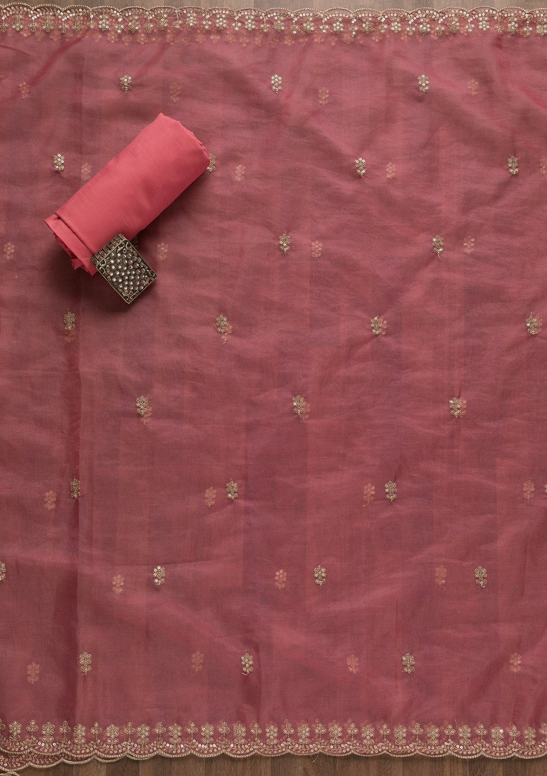 Pink Sequins Tissue Unstitched Salwar Suit-Koskii
