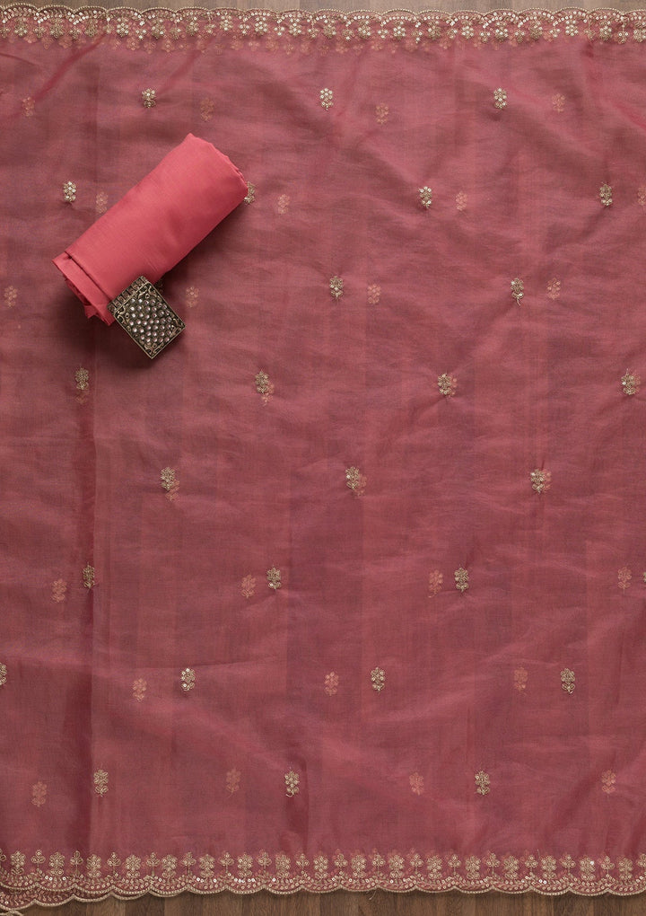 Pink Sequins Tissue Unstitched Salwar Suit-Koskii