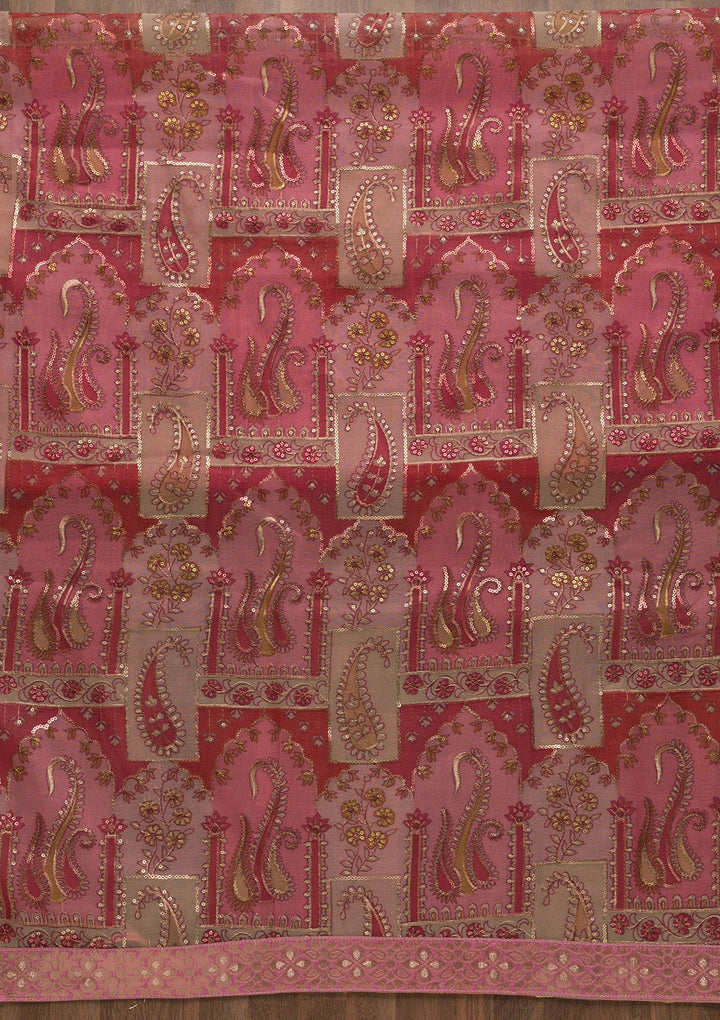 Pink Sequins Tissue Unstitched Salwar Suit-Koskii