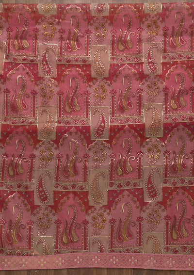 Pink Sequins Tissue Unstitched Salwar Suit-Koskii