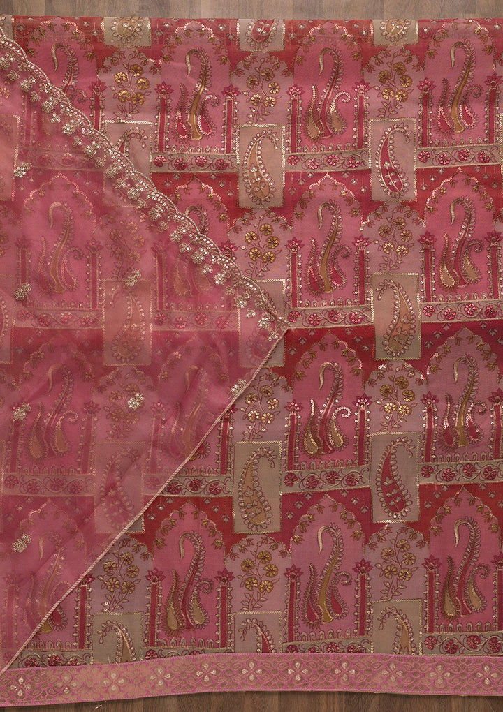 Pink Sequins Tissue Unstitched Salwar Suit-Koskii