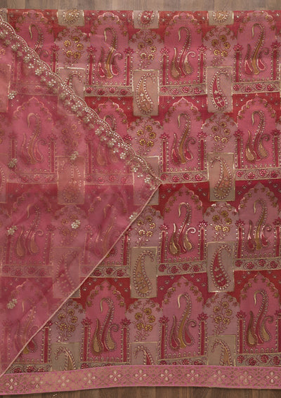 Pink Sequins Tissue Unstitched Salwar Suit-Koskii
