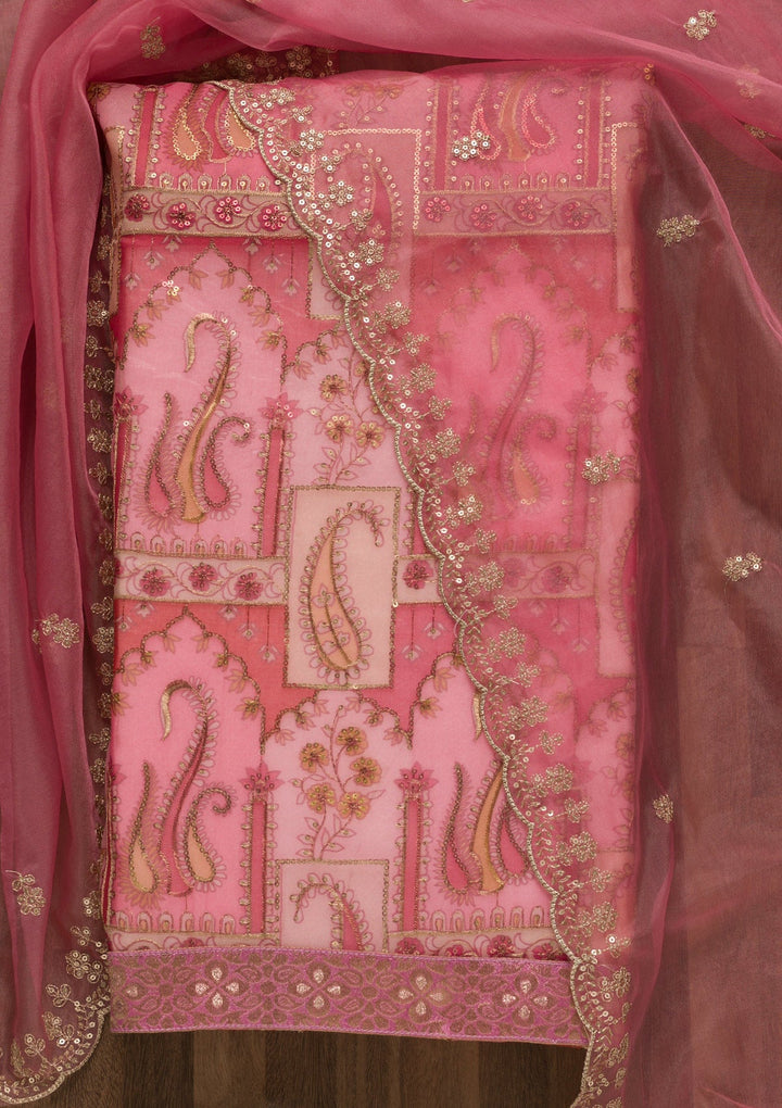 Pink Sequins Tissue Unstitched Salwar Suit-Koskii