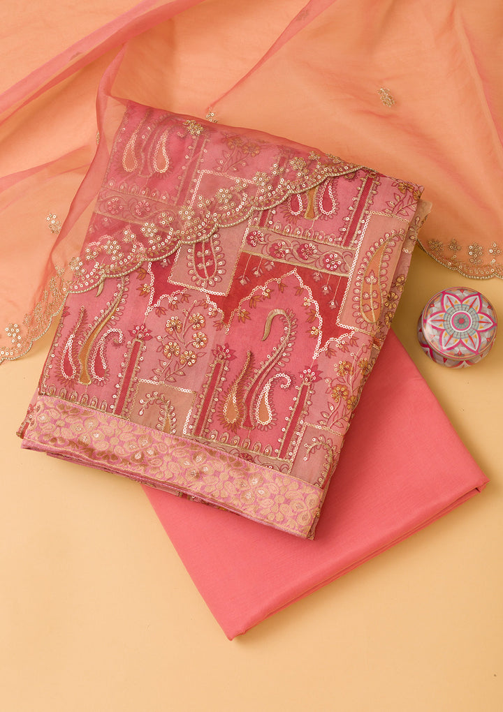 Pink Sequins Tissue Unstitched Salwar Suit