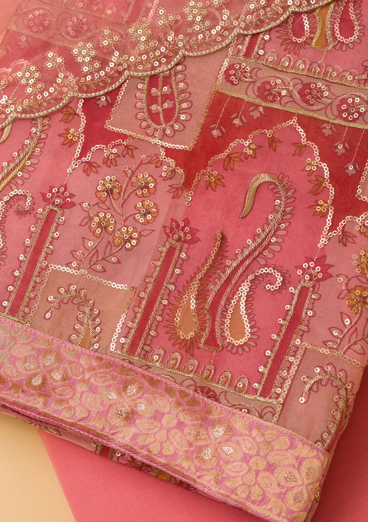 Pink Sequins Tissue Unstitched Salwar Suit