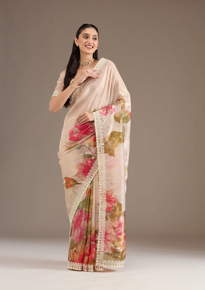 Pink Sequins Tissue Saree-Koskii