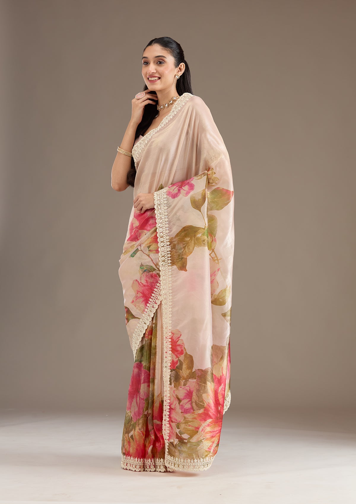 Pink Sequins Tissue Saree-Koskii