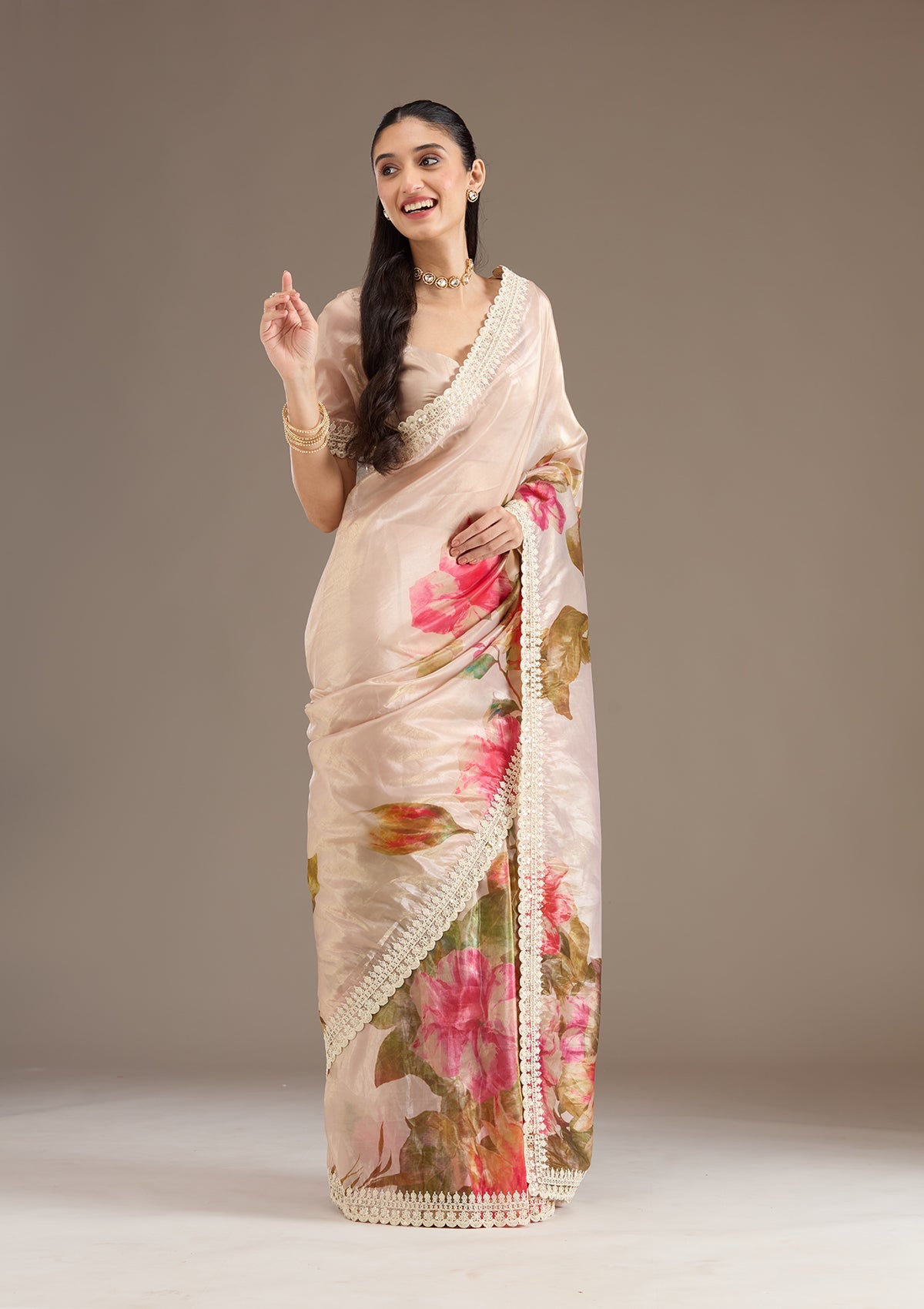 Pink Sequins Tissue Saree-Koskii