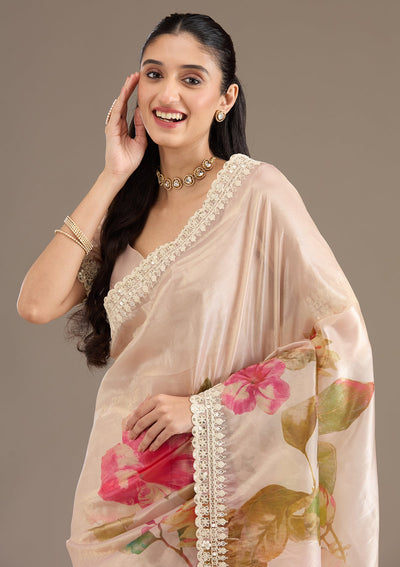 Pink Sequins Tissue Saree-Koskii