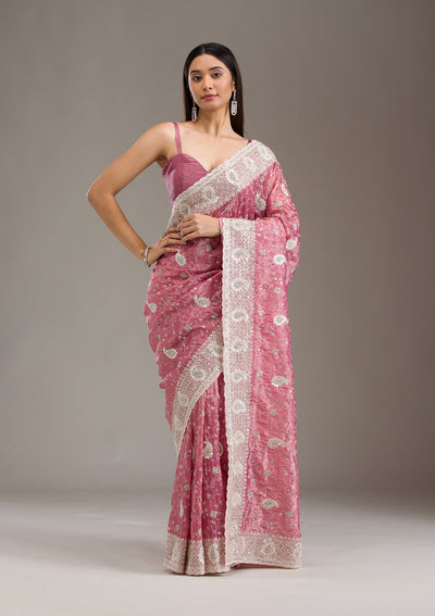 Pink Sequins Tissue Saree-Koskii