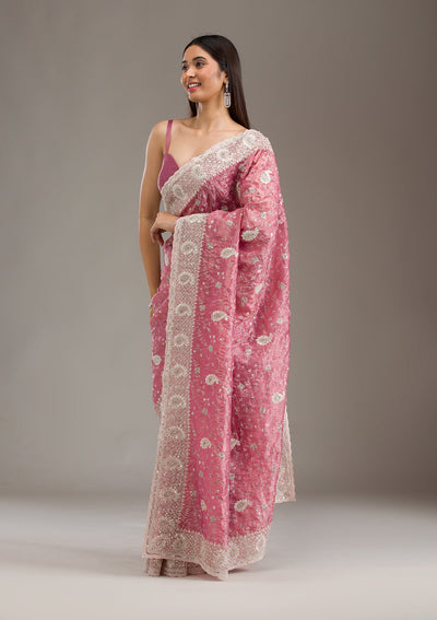 Pink Sequins Tissue Saree-Koskii