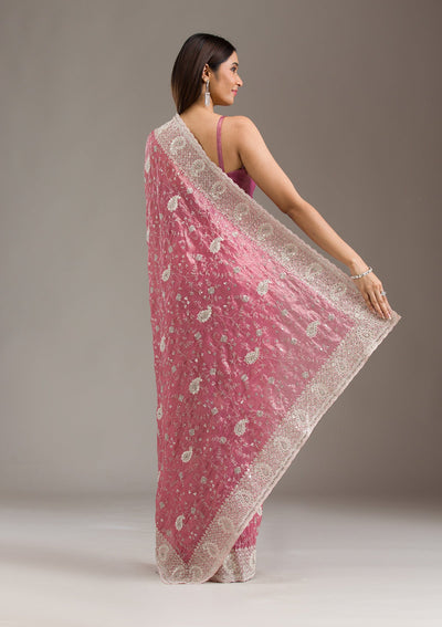 Pink Sequins Tissue Saree-Koskii