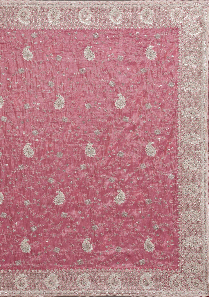 Pink Sequins Tissue Saree-Koskii