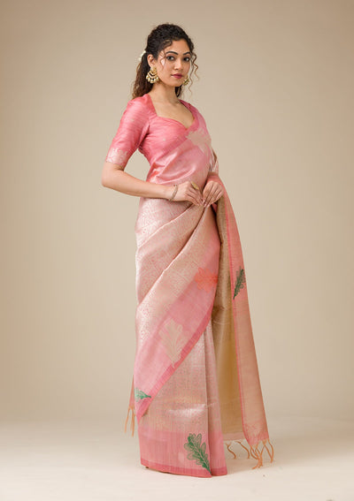 Pink Silver Zariwork Art Silk Saree