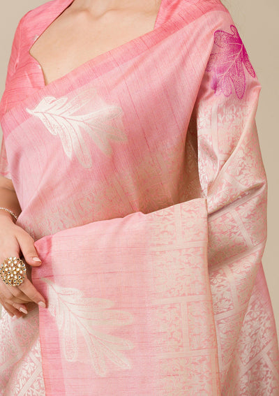 Pink Silver Zariwork Art Silk Saree