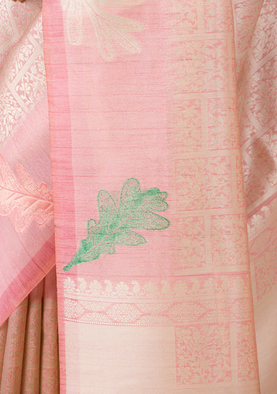 Pink Silver Zariwork Art Silk Saree