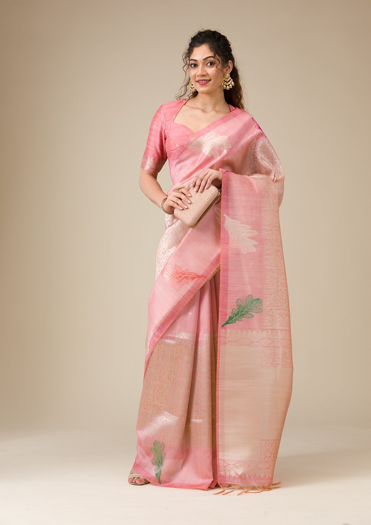 Pink Silver Zariwork Art Silk Saree