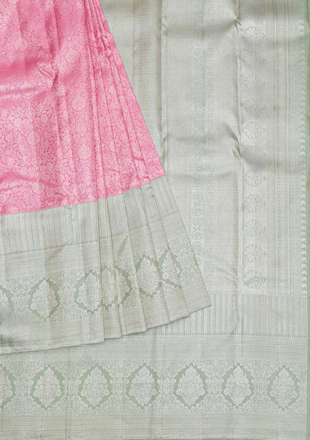 Pink Silver Zariwork Pure Silk Saree-Koskii