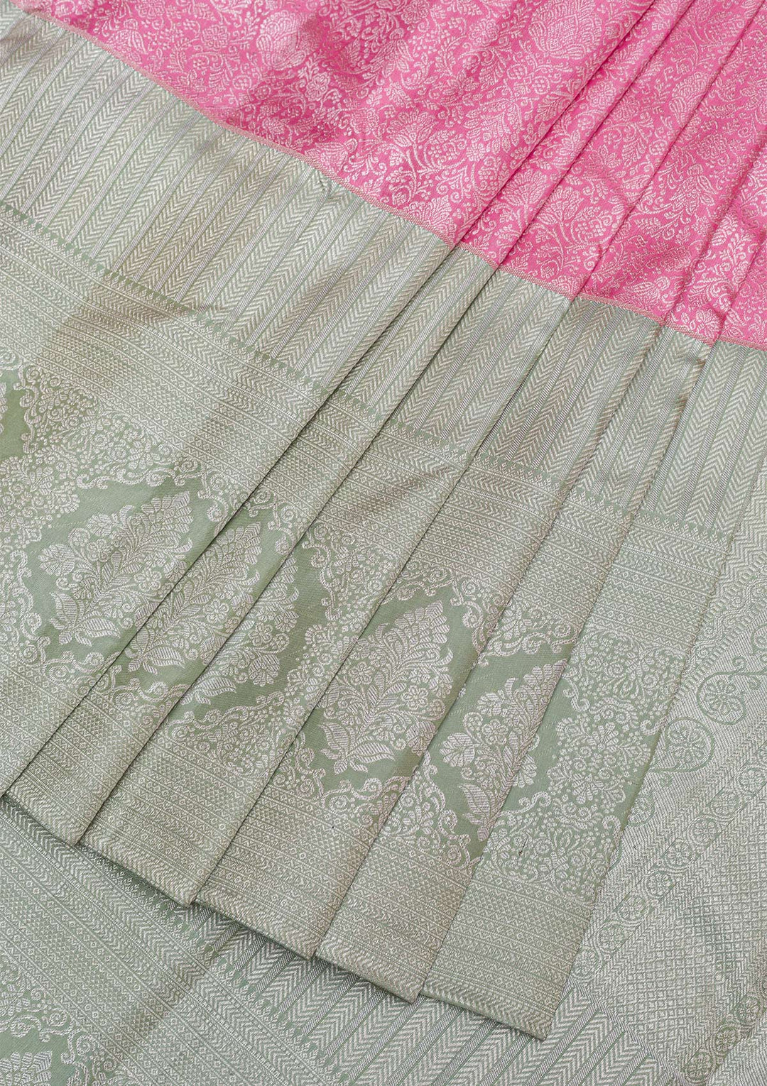 Pink Silver Zariwork Pure Silk Saree-Koskii