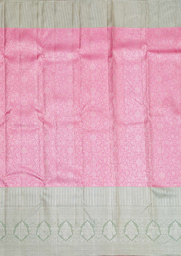 Pink Silver Zariwork Pure Silk Saree-Koskii