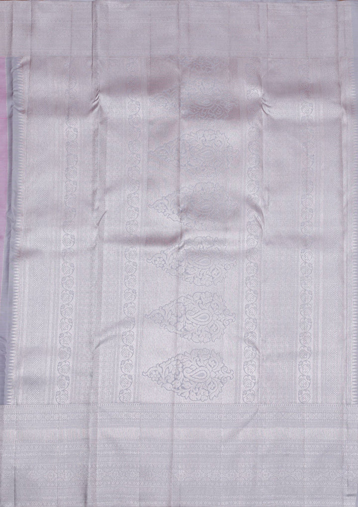 Pink Silver Zariwork Pure Silk Saree-Koskii
