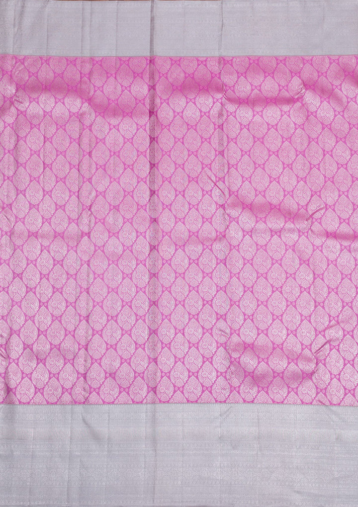 Pink Silver Zariwork Pure Silk Saree-Koskii