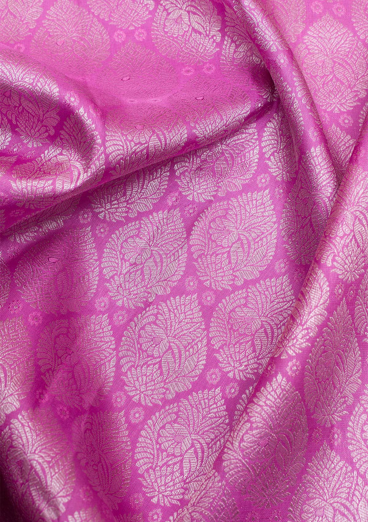Pink Silver Zariwork Pure Silk Saree-Koskii