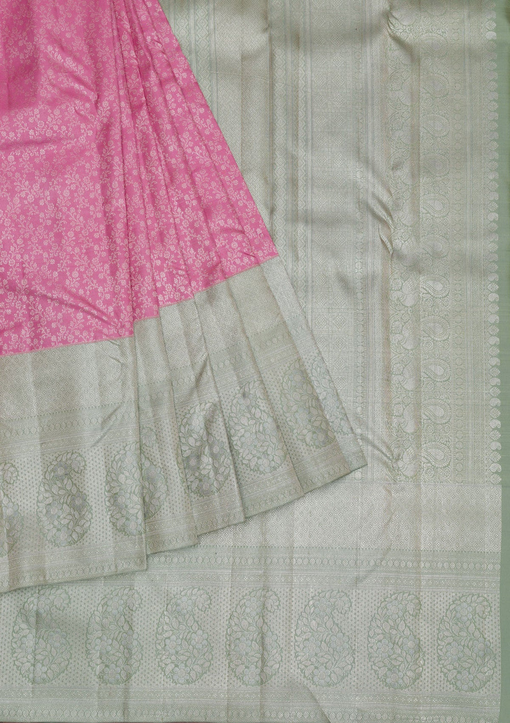 Pink Silver Zariwork Pure Silk Saree-Koskii