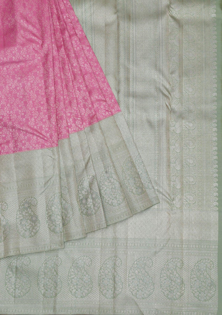Pink Silver Zariwork Pure Silk Saree-Koskii