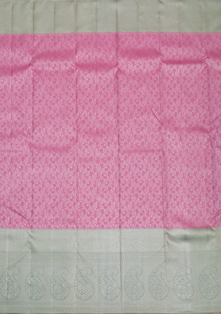 Pink Silver Zariwork Pure Silk Saree-Koskii