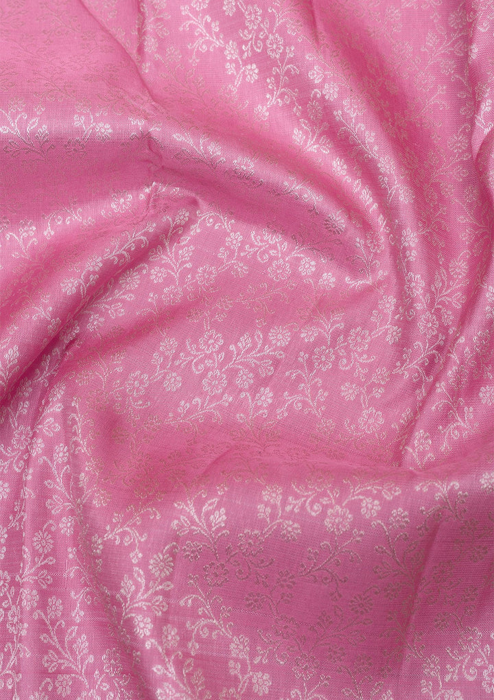 Pink Silver Zariwork Pure Silk Saree-Koskii
