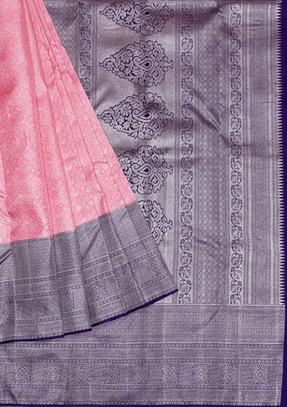 Pink Silver Zariwork Pure Silk Saree-Koskii