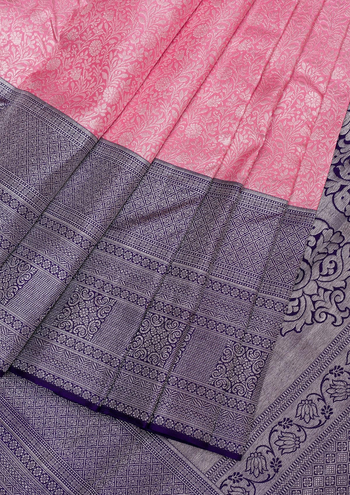 Pink Silver Zariwork Pure Silk Saree-Koskii