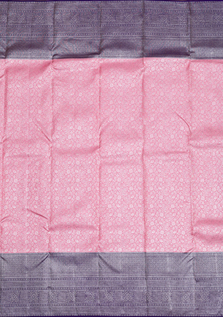 Pink Silver Zariwork Pure Silk Saree-Koskii