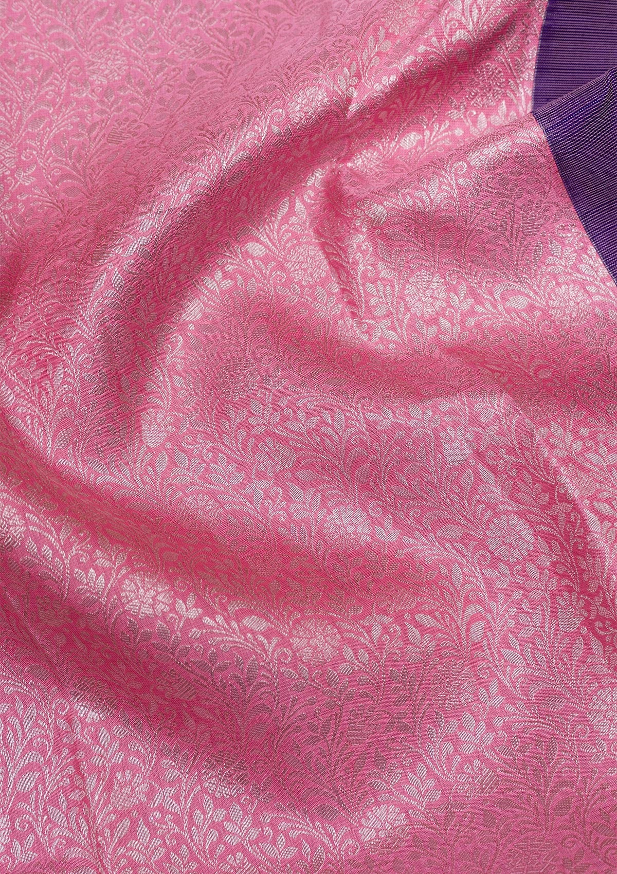 Pink Silver Zariwork Pure Silk Saree-Koskii