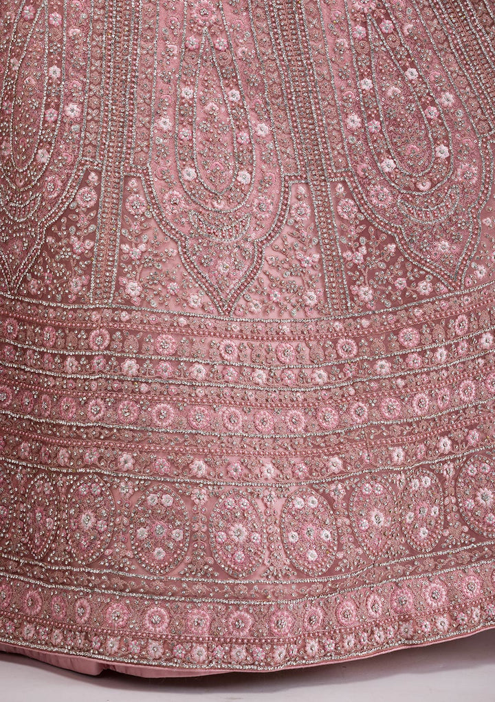 Pink Stonework Net Readymade Lehenga-Koskii