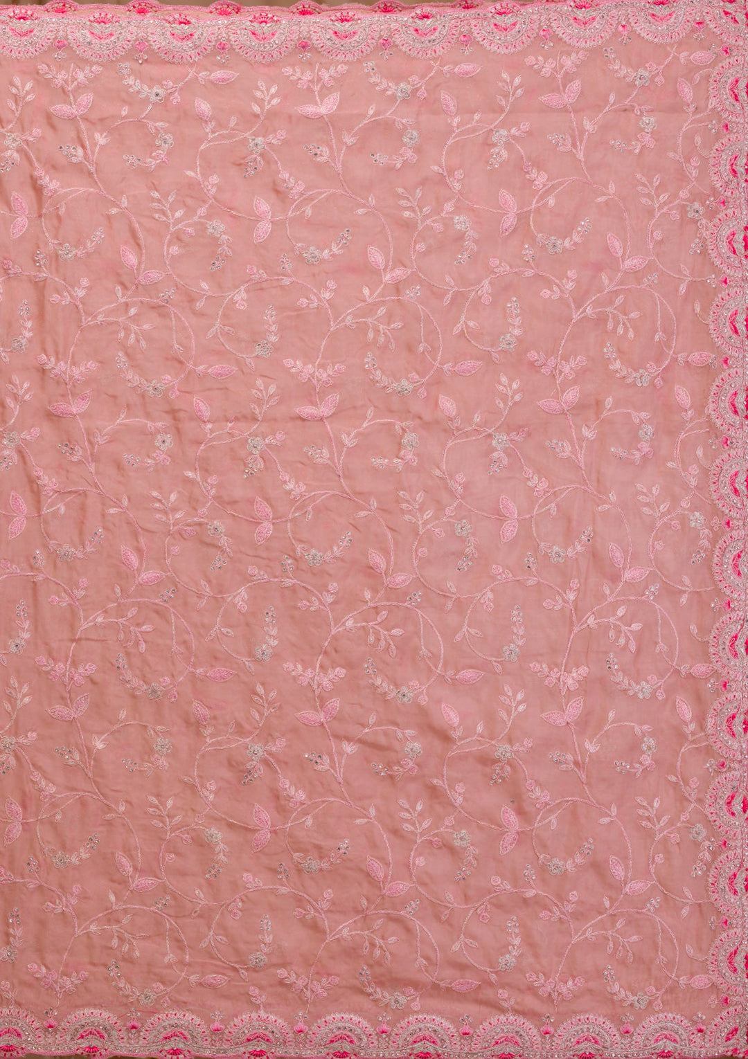 Pink Stonework Net Saree-Koskii
