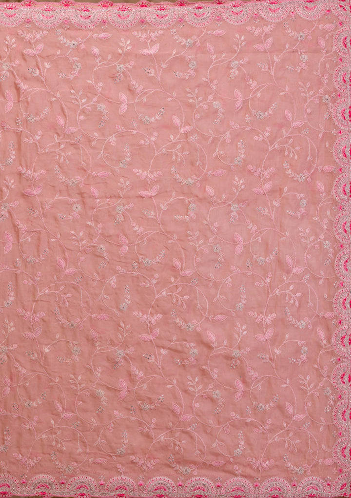 Pink Stonework Net Saree-Koskii