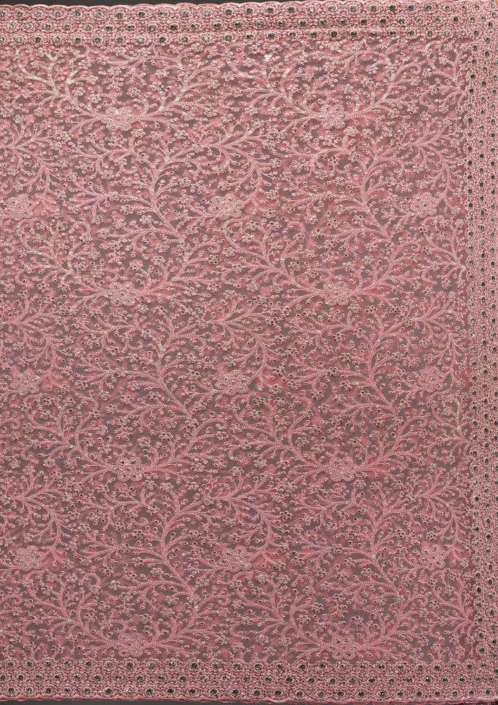 Pink Stonework Net Saree-Koskii