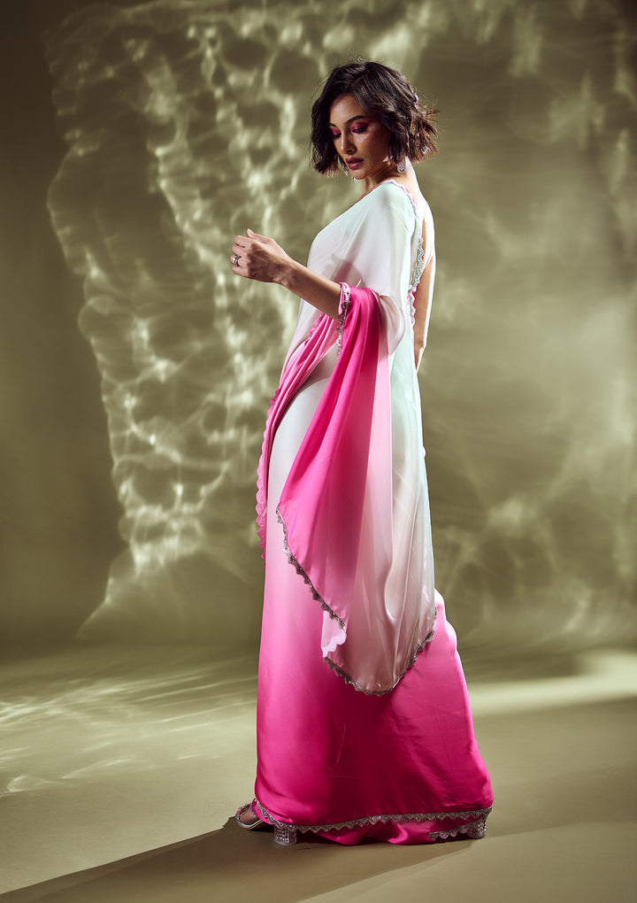 Pink Ombre Stonework Satin Bollywood Saree