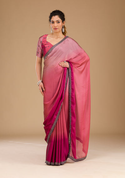 Pink Stonework Satin Saree