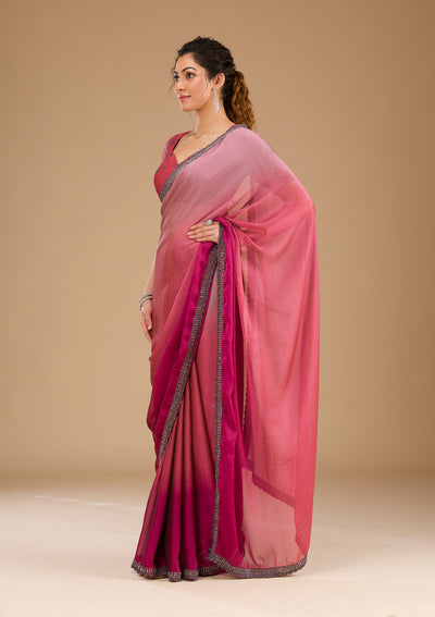 Pink Stonework Satin Saree