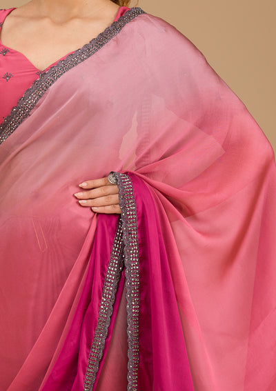 Pink Stonework Satin Saree