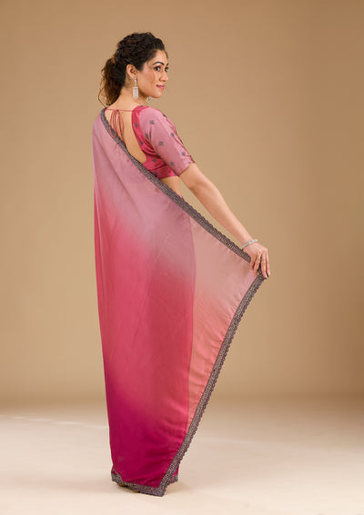 Pink Stonework Satin Saree