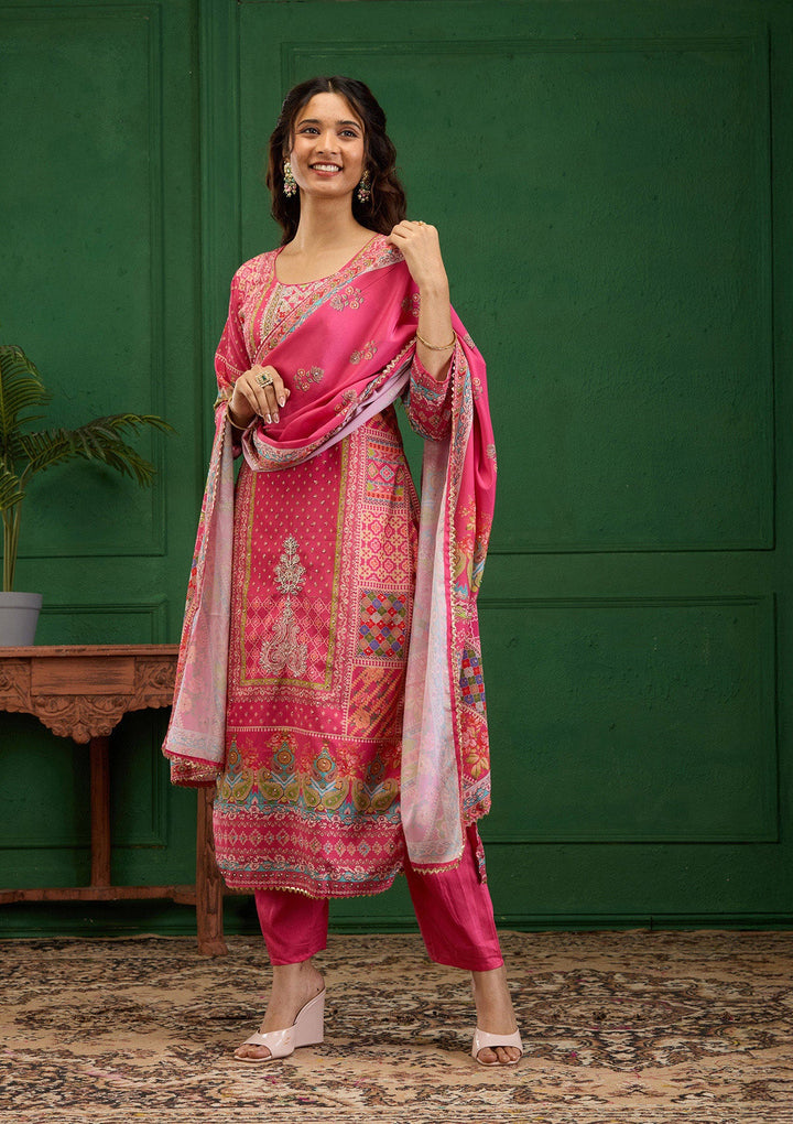 Pink Stonework Semi Crepe Readymade Salwar Suit-Koskii