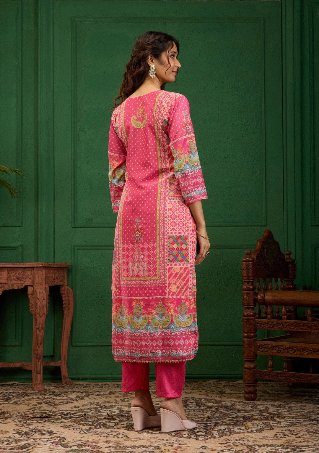 Pink Stonework Semi Crepe Readymade Salwar Suit-Koskii