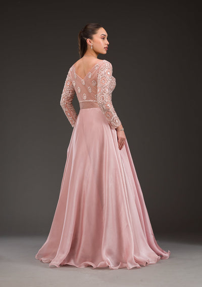 Pink Stonework Semi Crepe Gown-Koskii