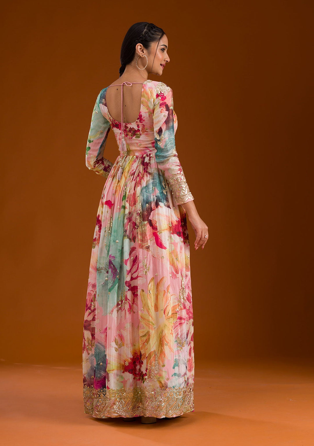 Pink Stonework Semi Crepe Readymade Salwar Suit-Koskii